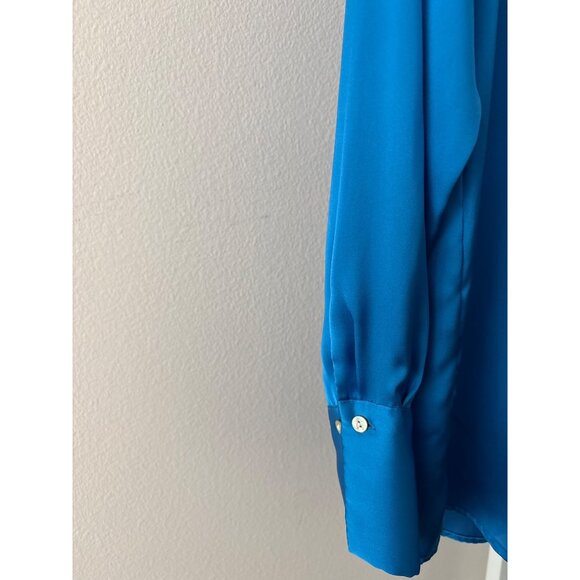 Zara Button Down Blouse Size XSmall Cobalt Blue Satin Corporate Core Polished - Picture 11 of 16